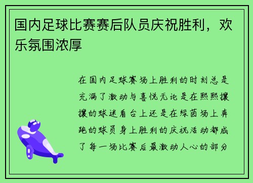 国内足球比赛赛后队员庆祝胜利，欢乐氛围浓厚