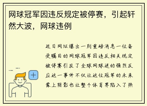 网球冠军因违反规定被停赛，引起轩然大波，网球违例